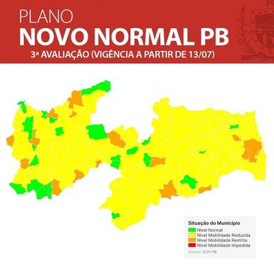 'Plano Novo Normal': avaliação aponta que 182 municípios da Paraíba estão com bandeira amarela