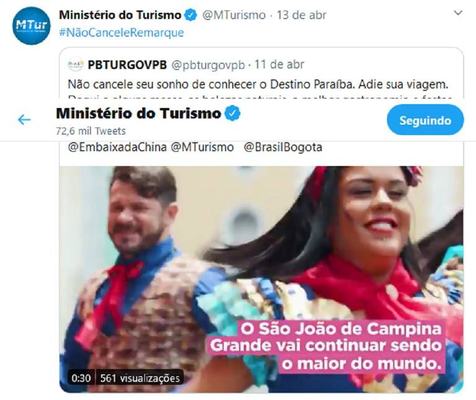 Ministério do Turismo repercute campanha “Não cancele seu sonho de conhecer a Paraíba”