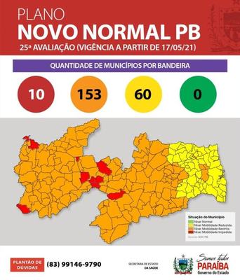 Bandeira Laranja volta a predominar nos municípios paraibanos na 25ª avaliação do Plano Novo Normal