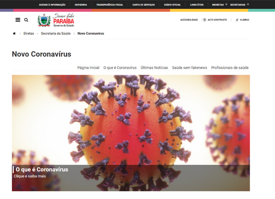 Governo da Paraíba cria hotsite com informações sobre o coronavírus
